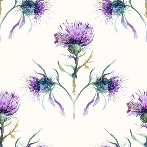 Medium Thistles on Off White / Purple / Scottish Flowers