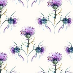 Small Thistles on Cream / Purple Botanical / Watercolor / Scotland