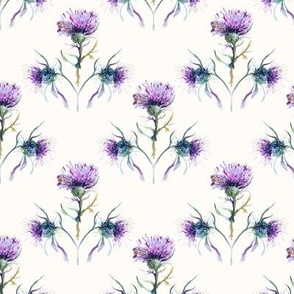 Ditsy Thistles on Off White / Purple Floral / Scotland / Watercolor