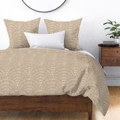 Beige and White Fanning Dashes Abstract Lines Hand Drawn Textured Boho Scallop Pattern - Large