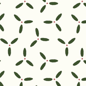 Abstract winter berries block print, red and green on cream