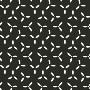 Abstract black and cream leaves block printed