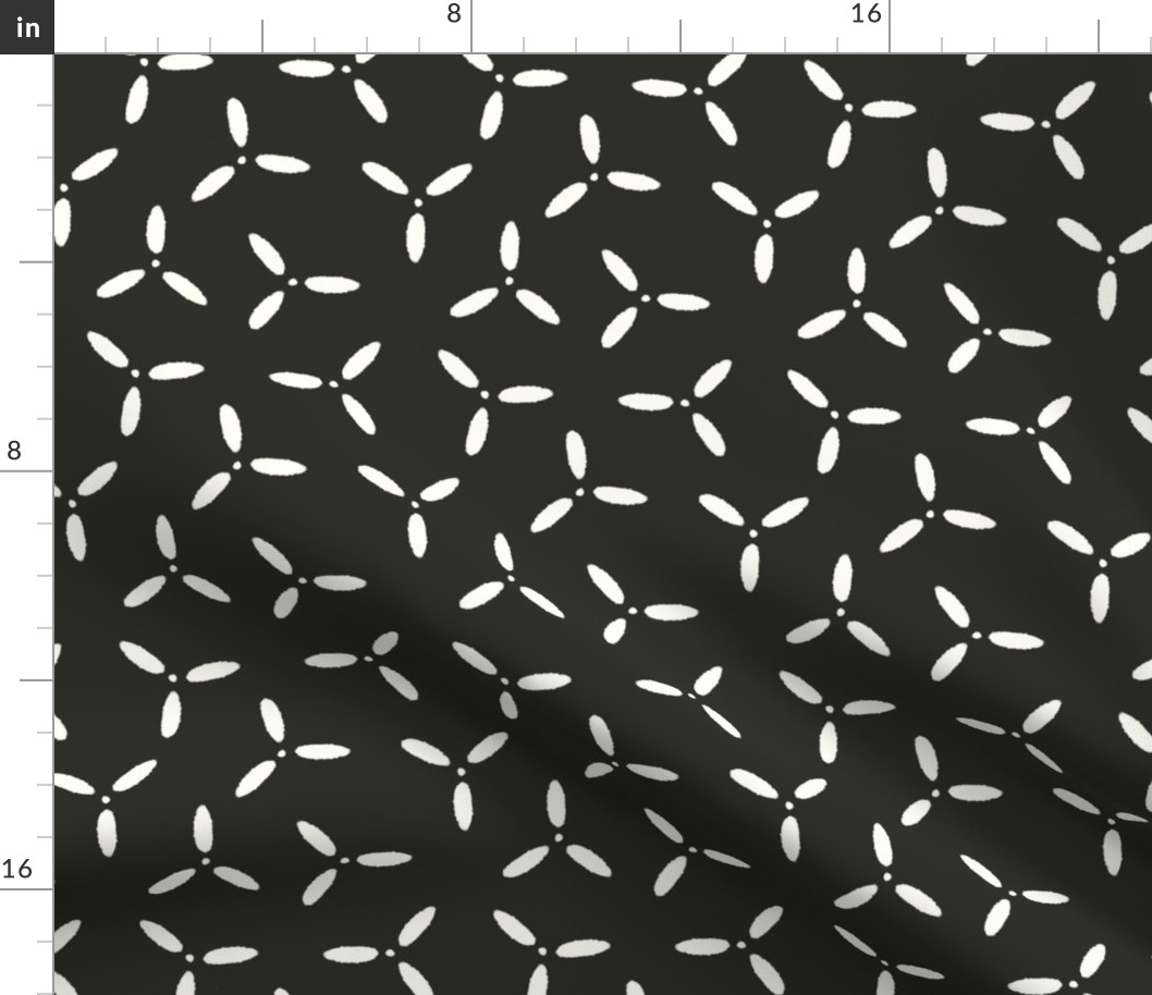 Abstract black and cream leaves block printed