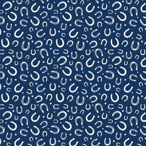 Horseshoes and Stars white on night sky navy - tiny scale