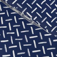 Dark Blue and White Hand Drawn Herring Bone Crossed Diagonal Rows of Textured Lines - Small