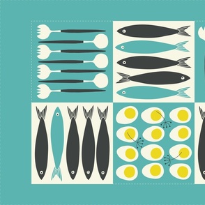 Tea Towel Easter Feast - Turquoise 