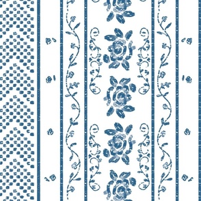 Floral Stripes and Dots - Blue L