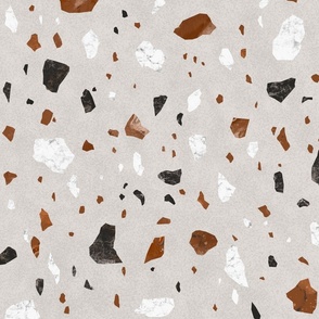 Terrazzo on cream - Earth toned black, white, brown - large scale