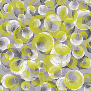 Modern Geometric Floating Bubbles Serene Wallscapes in gray and dirty-yellow hues - Perfect for Metallic Silver Wallpaper!