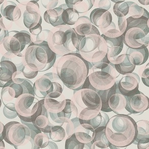 Modern Geometric Floating Bubbles Serene Wallscapes in sea salt pink and green hues
