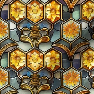 sunflower honey comb art nouveau bees