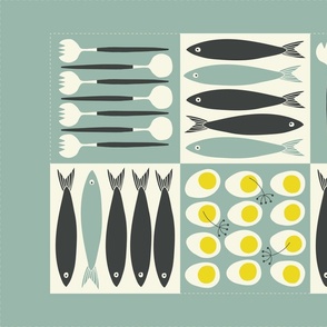 Tea Towel Easter Feast - Teal Gray