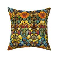 art nouveau honey sunflower and geometric honeycomb