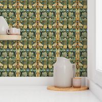 art nouveau bee geometric in gold and green