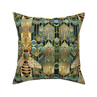 art nouveau bee geometric in gold and green
