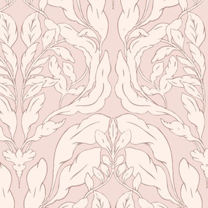 Large Scale - European Garden Floral: Botanical Damask Pattern - Light Beige & Blush Pink 