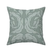 Large Scale - European Garden Floral: Botanical Damask Pattern - Sage Green