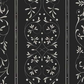 watercolor vintage botanical damask stripe - raisin black and white - a traditional classic
