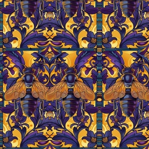 art nouveau bee in purple gold