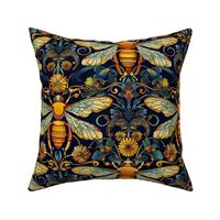 art nouveau golden bee and teal green