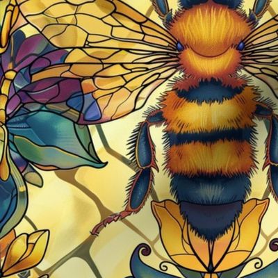 geometric honeycomb art nouveau golden bees