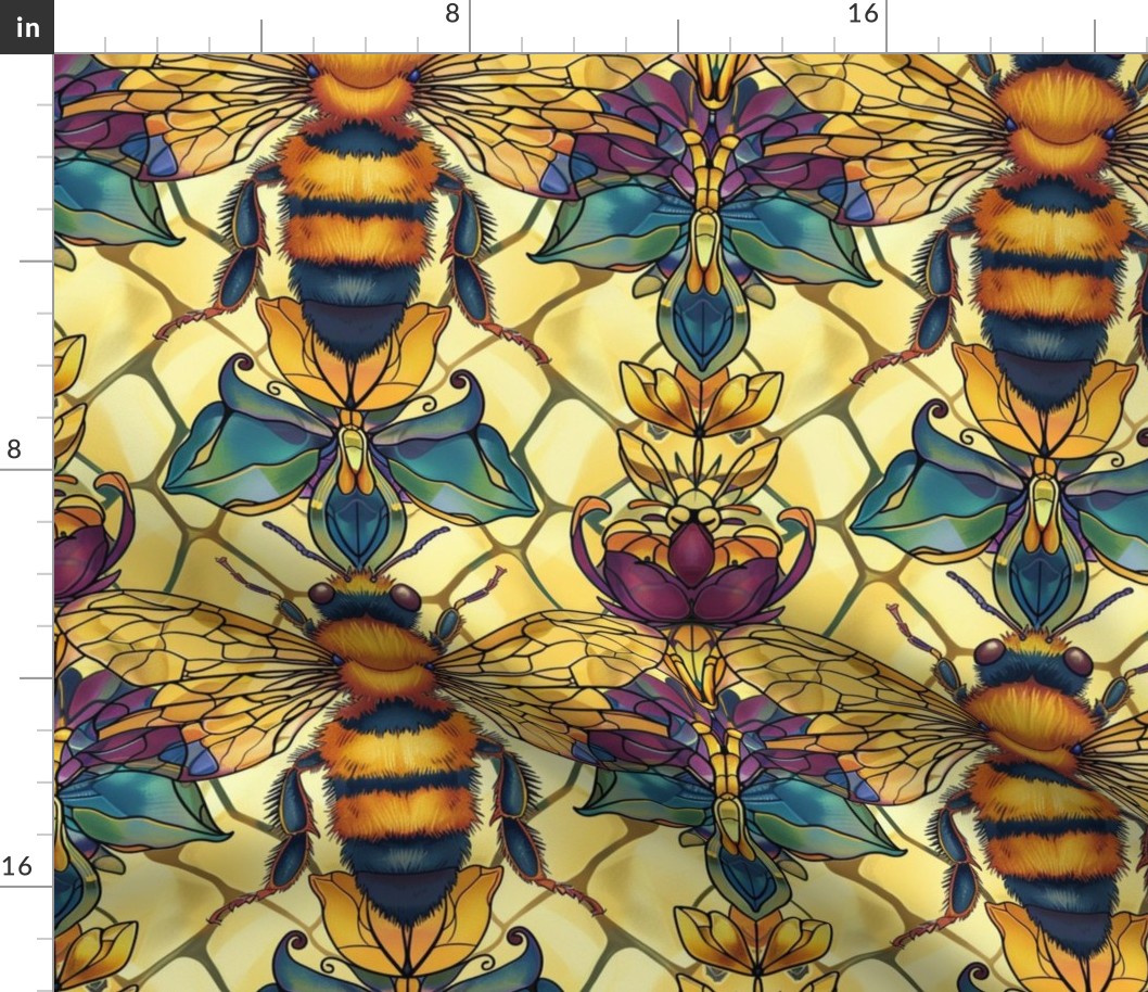 geometric honeycomb art nouveau golden bees