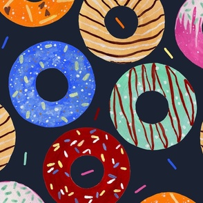 Hand Painted Bright Doughnuts With Decorative Sprinkles Navy Blue Large