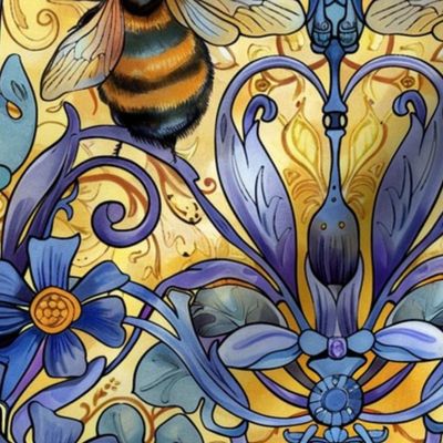 art nouveau bees in gold violet