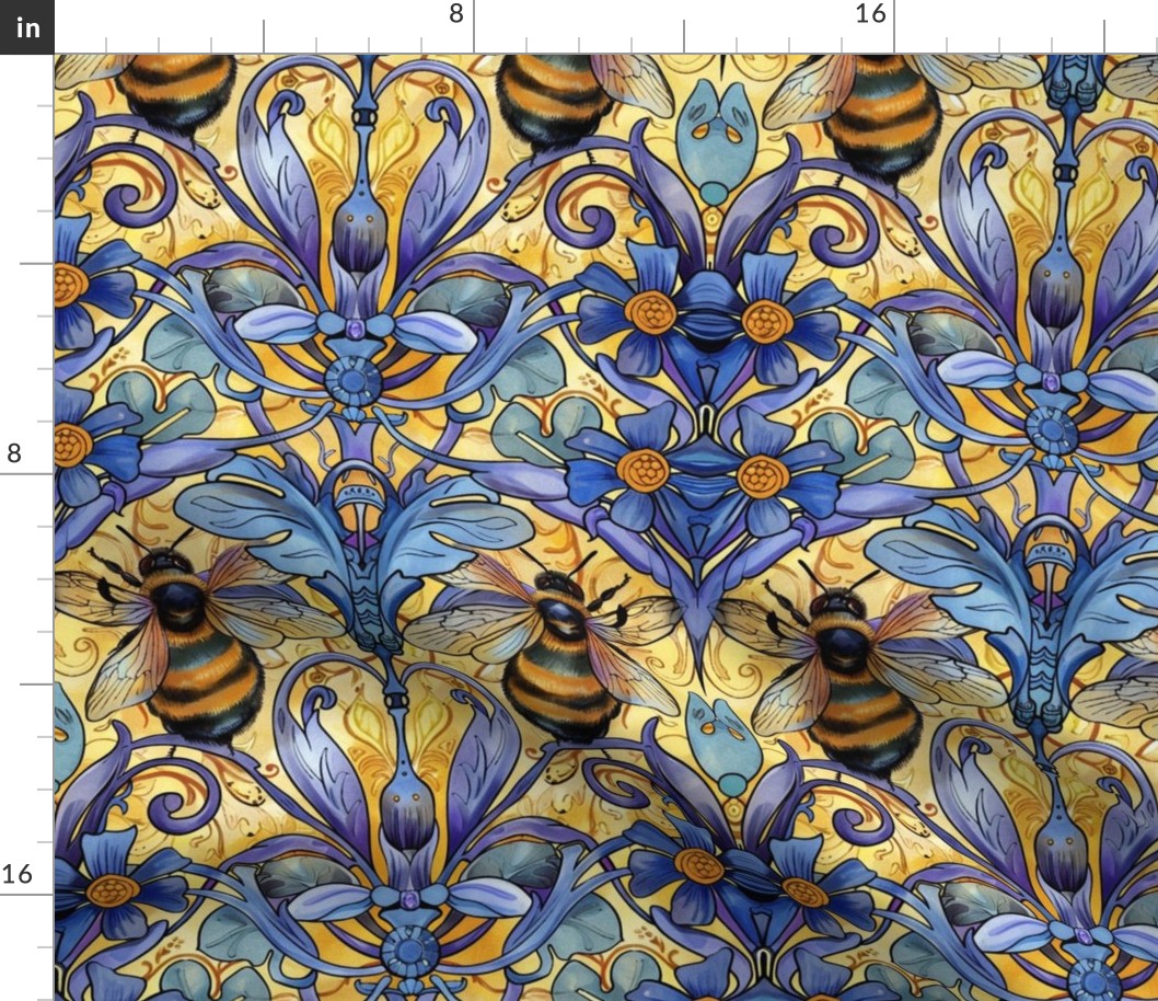 art nouveau bees in gold violet