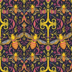 art nouveau bee pink damask