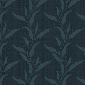 Wavy Willow Leaf Stripes with Accent Dots and Linen Texture - Dark Green - Small Scale - Elegant Moody Botanical Silhouette for Traditional, Dramatic, and Dark Academia Styles