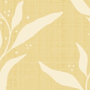 Wavy Willow Leaf Stripes with Accent Dots and Linen Texture - Honey Yellow - Large Scale - Bright and Cheery Botanical Silhouette for Traditional, Boho, and Cottagecore Styles