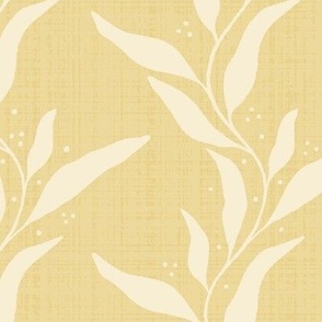 Wavy Willow Leaf Stripes with Accent Dots and Linen Texture - Honey Yellow - Medium Scale - Bright and Cheery Botanical Silhouette for Traditional, Boho, and Cottagecore Styles