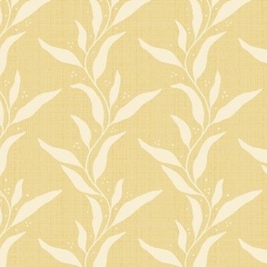 Wavy Willow Leaf Stripes with Accent Dots and Linen Texture - Honey Yellow - Small  Scale - Bright and Cheery Botanical Silhouette for Traditional, Boho, and Cottagecore Styles