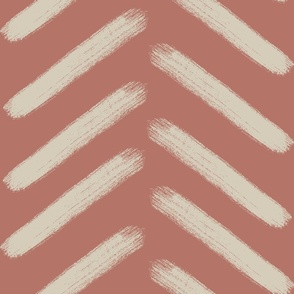 Rustic thick tan herringbone stripes on rustic red background (L)