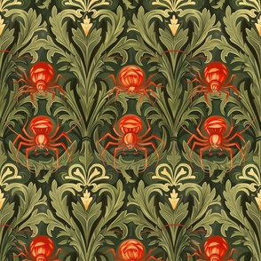 art nouveau red spider in green botanical