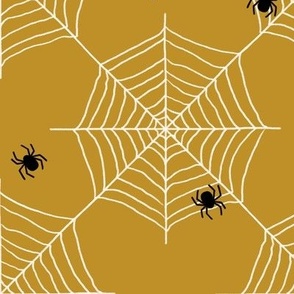 Simple Spooky Spiderweb + Spiders for Halloween in Cream Black + Gold