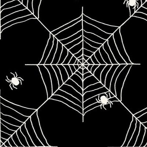 Simple Spooky Spiderweb + Spiders for Halloween in Cream + Black