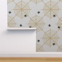 Simple Spooky Spiderweb + Spiders for Halloween in Gold Black + Cream