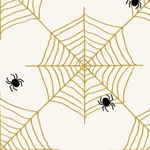 Simple Spooky Spiderweb + Spiders for Halloween in Gold Black + Cream