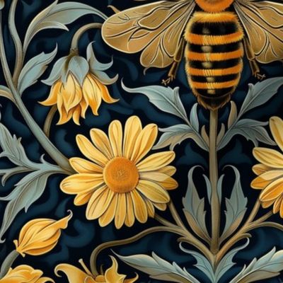 william morris inspired art nouveau sunflower bee botanical