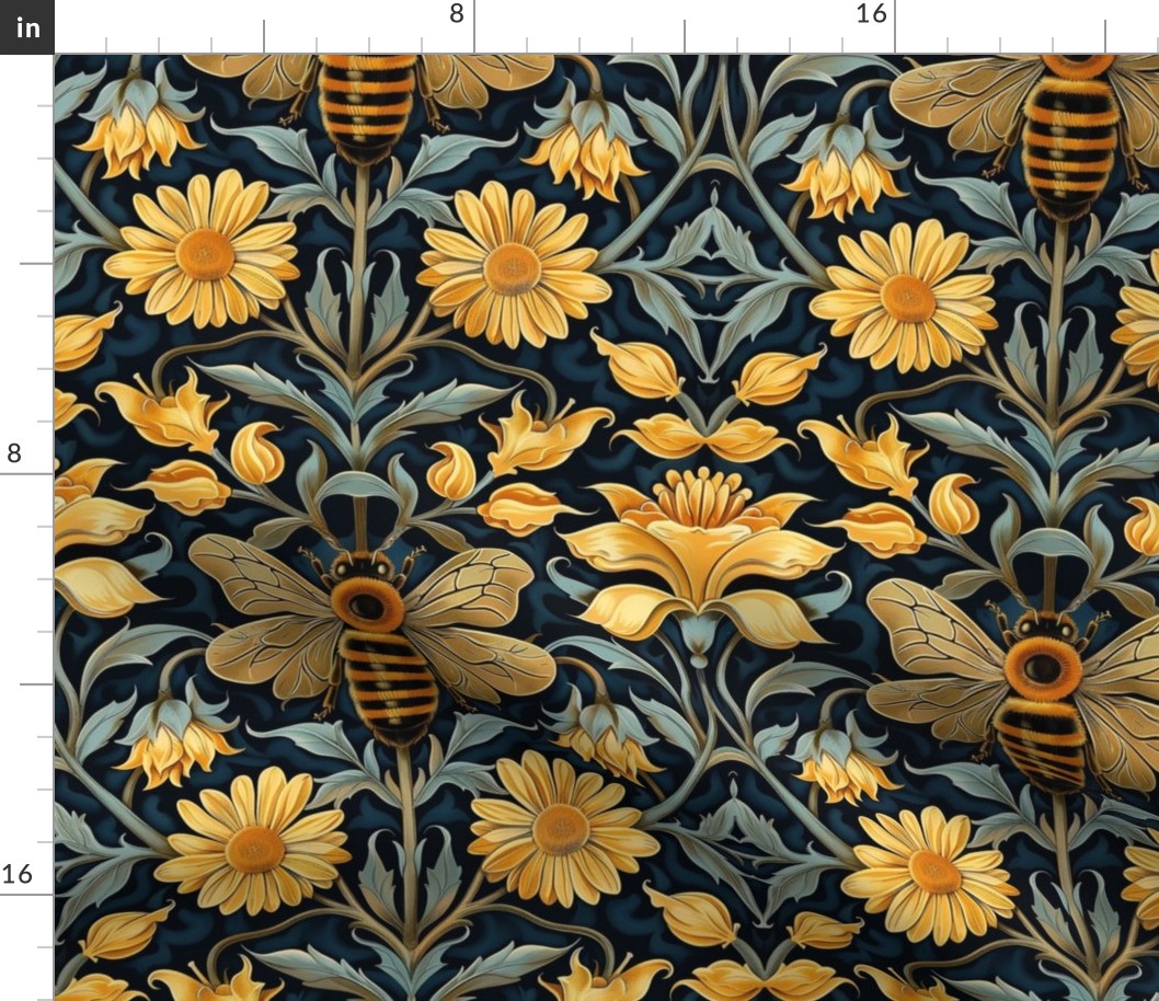 william morris inspired art nouveau sunflower bee botanical
