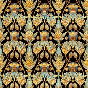 art nouveau gold and blue beehive botanical