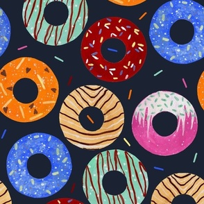 Hand Painted Bright Doughnuts With Decorative Sprinkles Navy Blue Medium