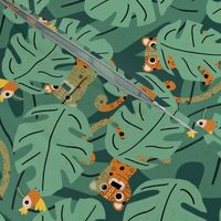 Jungle Safari- Tiger Tropical Leaves Green