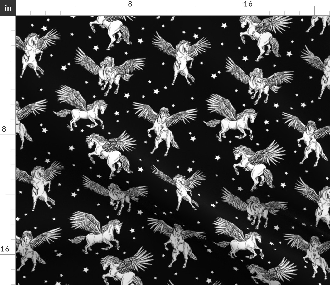 Fantasy black and white animal pegasus horse