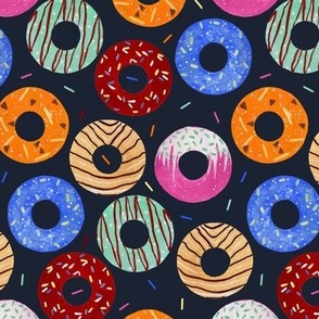 Hand Painted Bright Doughnuts With Decorative Sprinkles Navy Blue Small