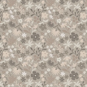 Romantic maximalist floral - taupe - small scale