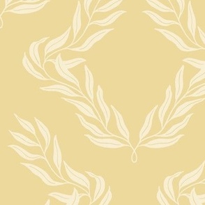 Formal Willow Wreath Geometric Pattern - Honey Yellow - Medium Scale - Elegant Botanical Design for Traditional Home Decor
