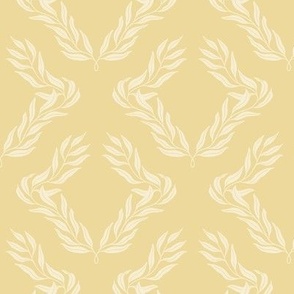 Formal Willow Wreath Geometric Pattern - Honey Yellow - Small Scale - Elegant Botanical Design for Traditional Home Decor